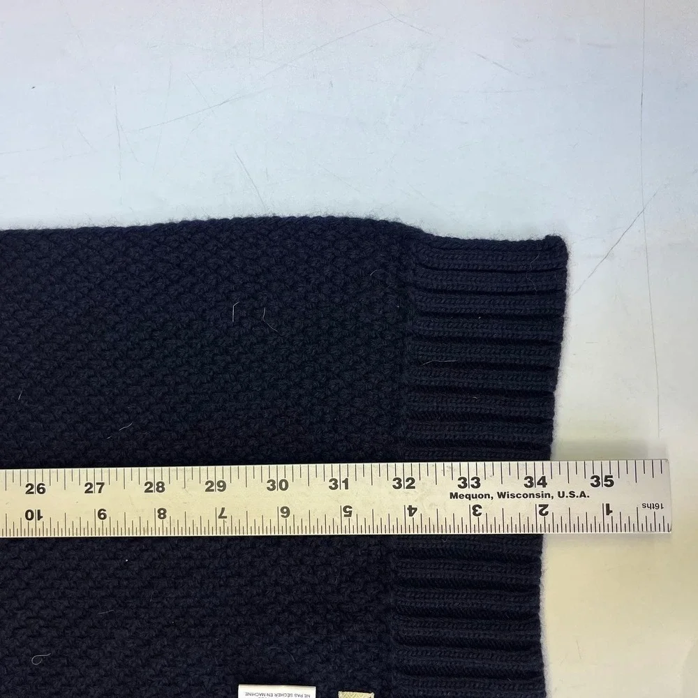Oliver Spencer Mens Navy Blue Textured Knit Winter Scarf Ribbed Trim Designer